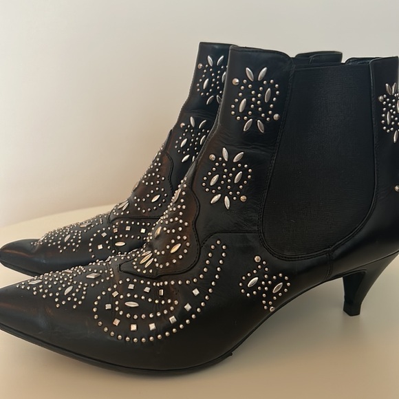 Yves Saint Laurent Paris black studded kitten heel booties - Picture 5 of 12